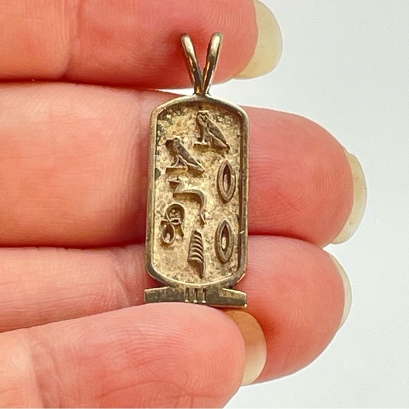STERLING Silver Egyptian Cartouche Symbol Pendant - Picture 7 of 8
